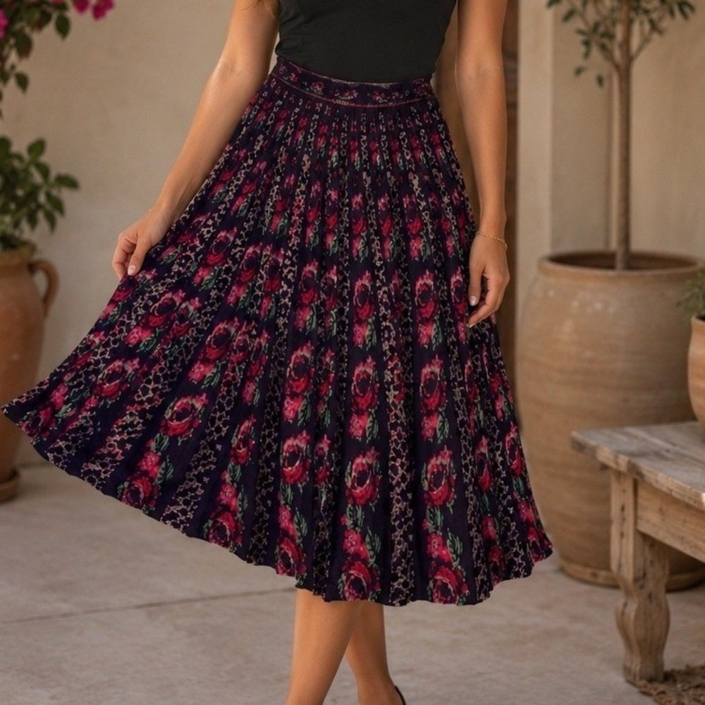 Cecilia Prado x Anthropologie Roselle Floral Leopard Sweater‎ Midi Skirt XS